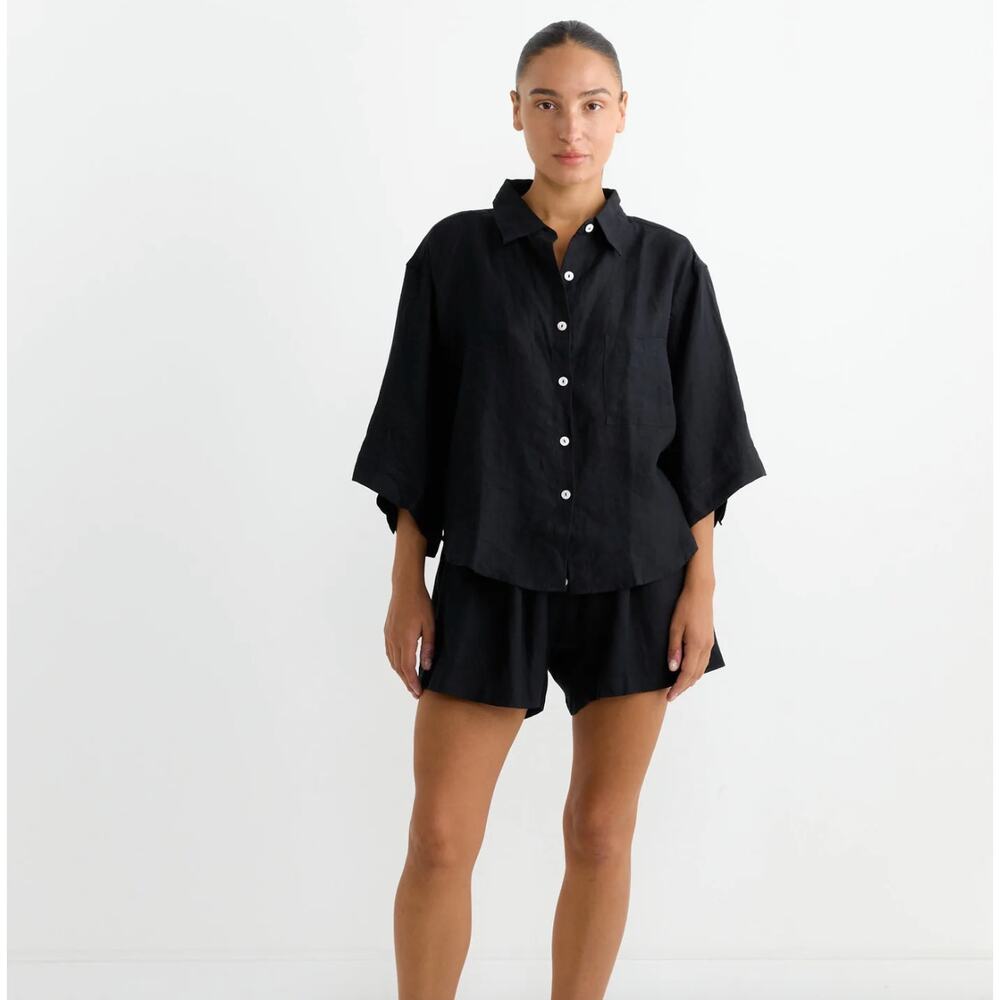 Deiji Studios 03 Set Black Linen Shirt and Shorts XS NWOT